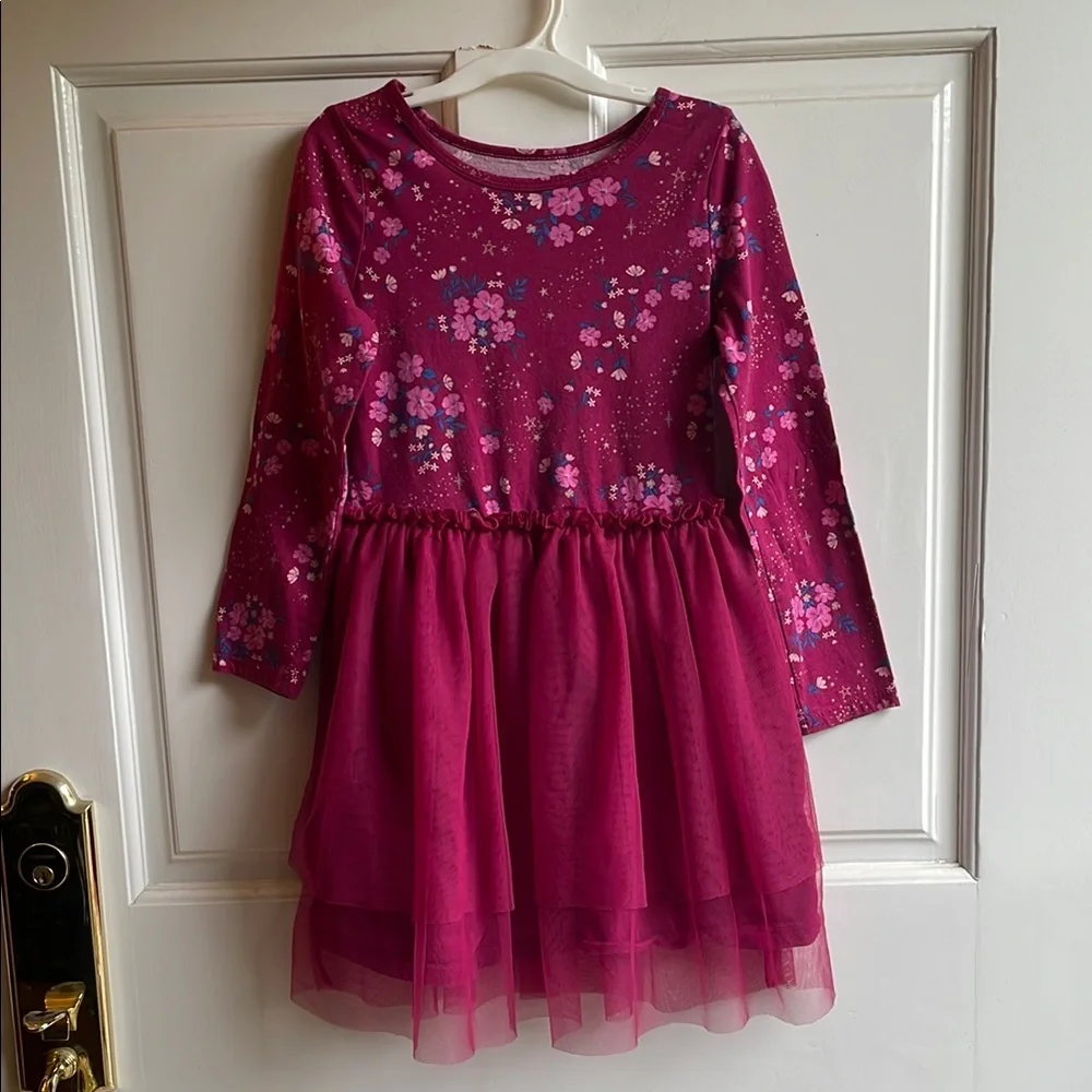 CARTERS UGC Girls Size 7 Floral Long Sleeve Dress Tulle Tiered Skirt - Picture 1 of 10